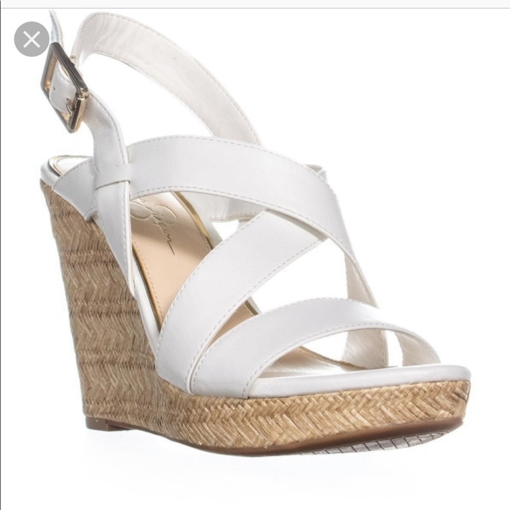 Jessica Simpson White Leather Wedge Sandals